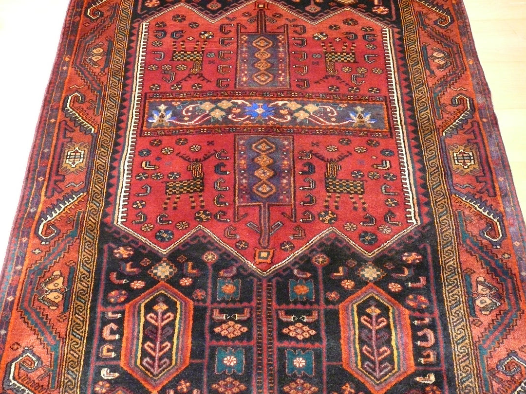 Bidjar rug 130 x 274 cm, vintage, red and black animal design, 08853 – view 4