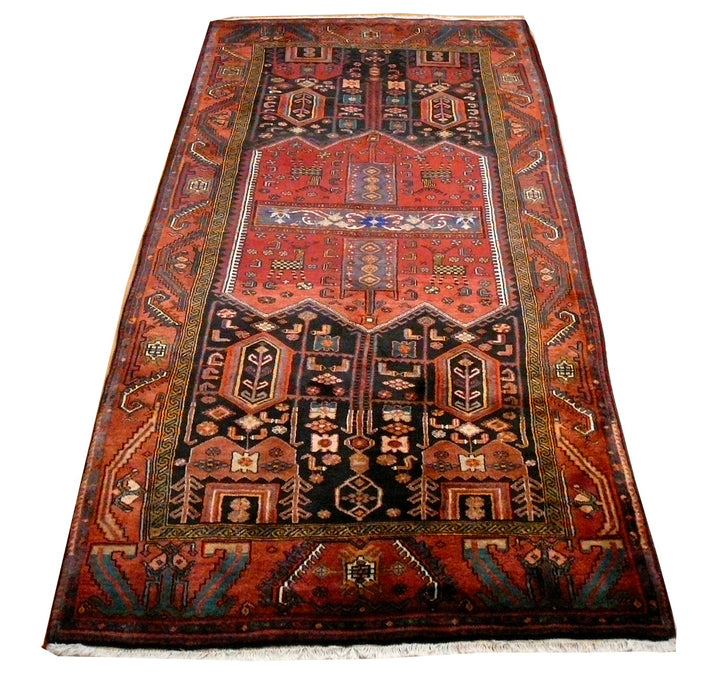 Bidjar rug 130 x 274 cm, vintage, red and black animal design, 08853 – full view