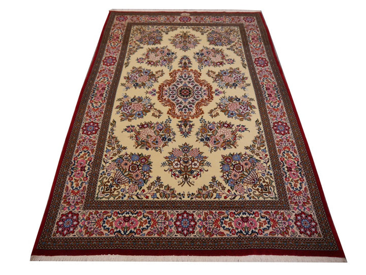 Qum rug 140 x 223 cm, signed, ivory floral bouquet medallion, 10476 – view 7