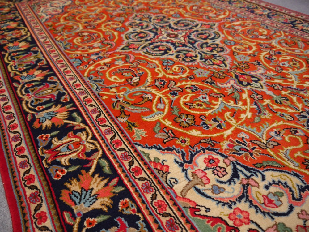 Qum rug 132 x 208 cm, kork wool, orange and navy medallion, 10477 – view 4