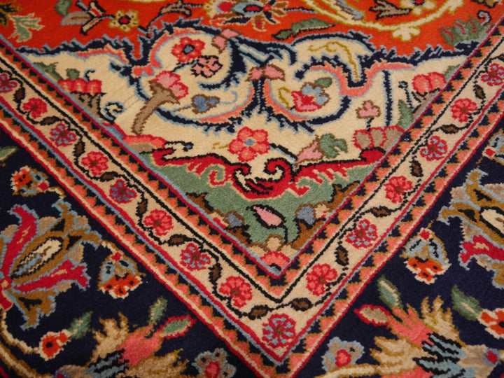 Qum rug 132 x 208 cm, kork wool, orange and navy medallion, 10477 – view 7
