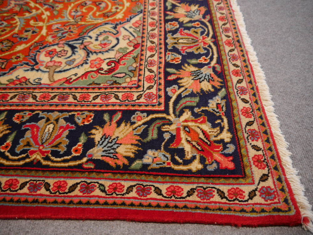 Qum rug 132 x 208 cm, kork wool, orange and navy medallion, 10477 – view 8