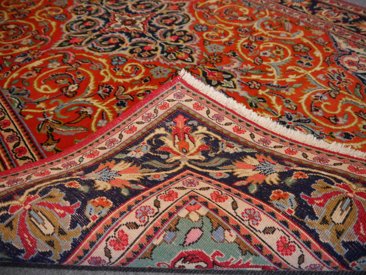 Qum rug 132 x 208 cm, kork wool, orange and navy medallion, 10477 – view 9