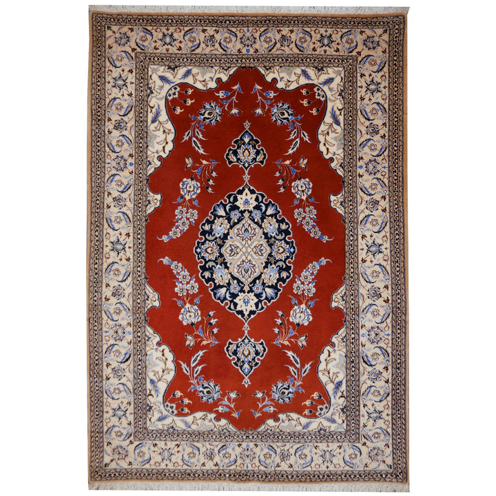 Nain rug 115 x 170 cm, 6la silk, red and navy medallion, 10774 – full view