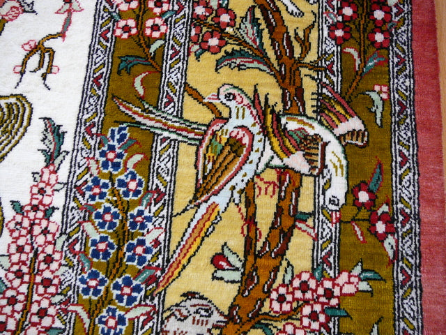 Qum Ghom Silk Hunting Rug hand-knotted