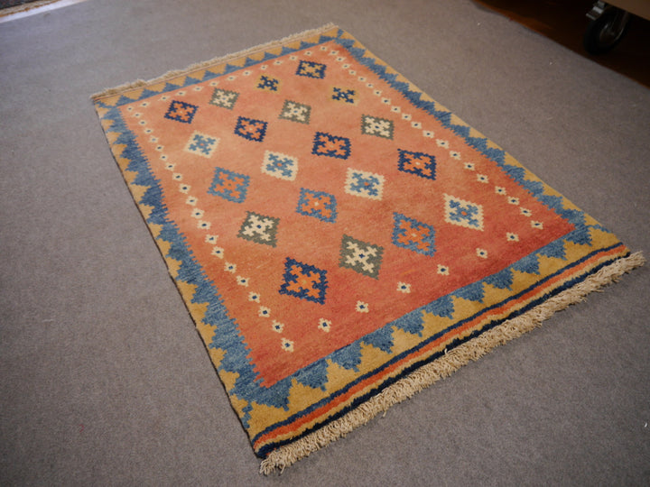 Loribaft tribal rug 147 x 104 cm, kelim design in terracotta and blue – full view 2 – 11861