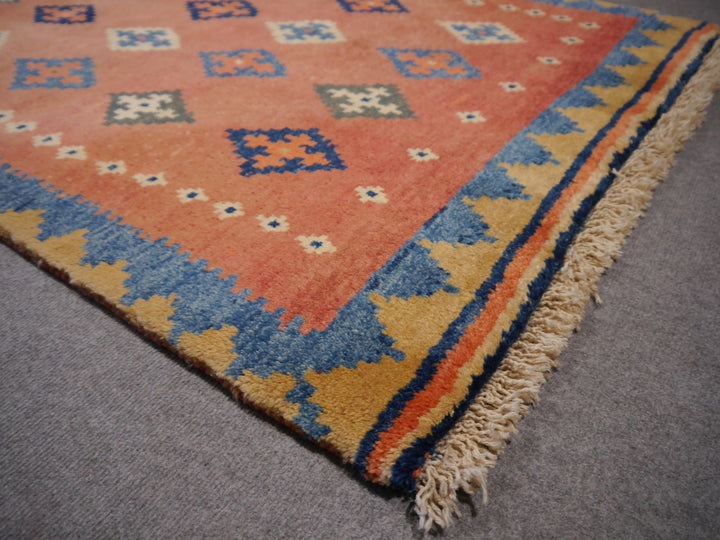 Loribaft tribal rug 147 x 104 cm, kilim pattern in terracotta and blue – corner and border detail – 11861