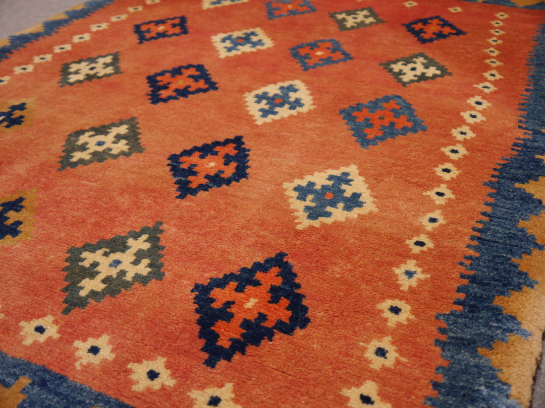Loribaft tribal rug 147 x 104 cm, kilim pattern in terracotta and blue – detail of the field – 11861