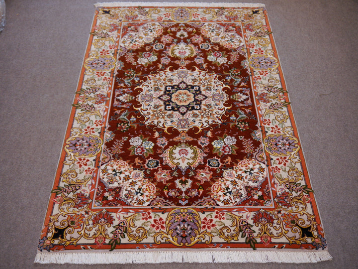 Tabriz 50 Raj rug 100 x 150 cm, wool and silk, burgundy medallion, 12250 – view 9