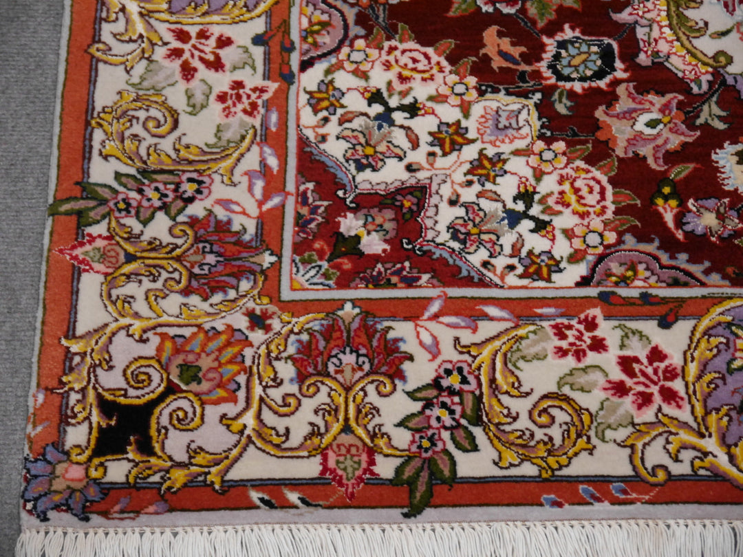 Tabriz 50 Raj rug 100 x 150 cm, wool and silk, burgundy medallion, 12250 – view 10