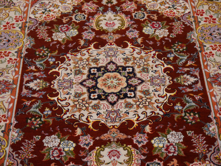 Tabriz 50 Raj rug 100 x 150 cm, wool and silk, burgundy medallion, 12250 – view 11