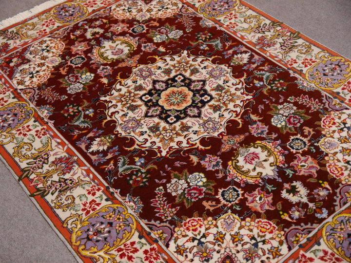 Tabriz 50 Raj rug 100 x 150 cm, wool and silk, burgundy medallion, 12250 – view 13