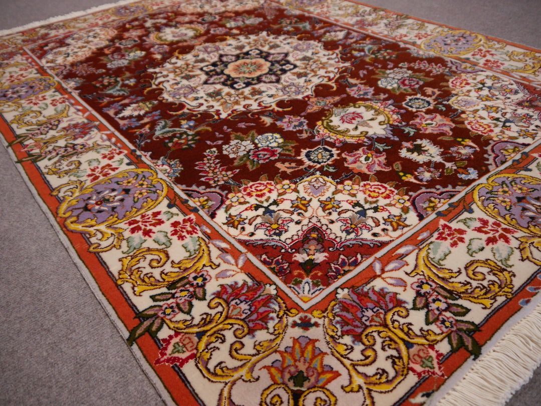 Tabriz 50 Raj rug 100 x 150 cm, wool and silk, burgundy medallion, 12250 – view 14