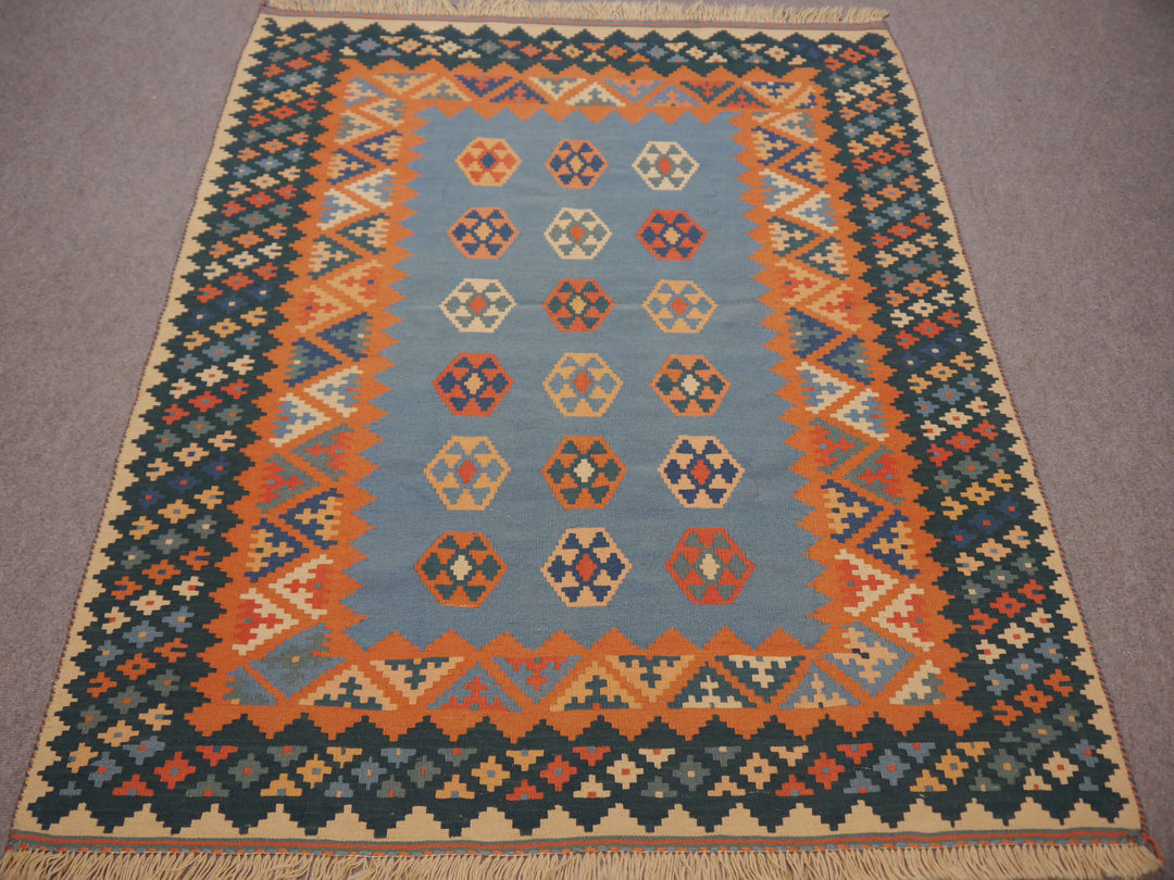 Kashkuli Qashqai kilim 121 x 160 cm, blue and orange diamonds, 12511 – view 3