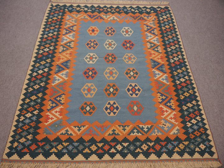 Kashkuli Qashqai kilim 121 x 160 cm, blue and orange diamonds, 12511 – view 3