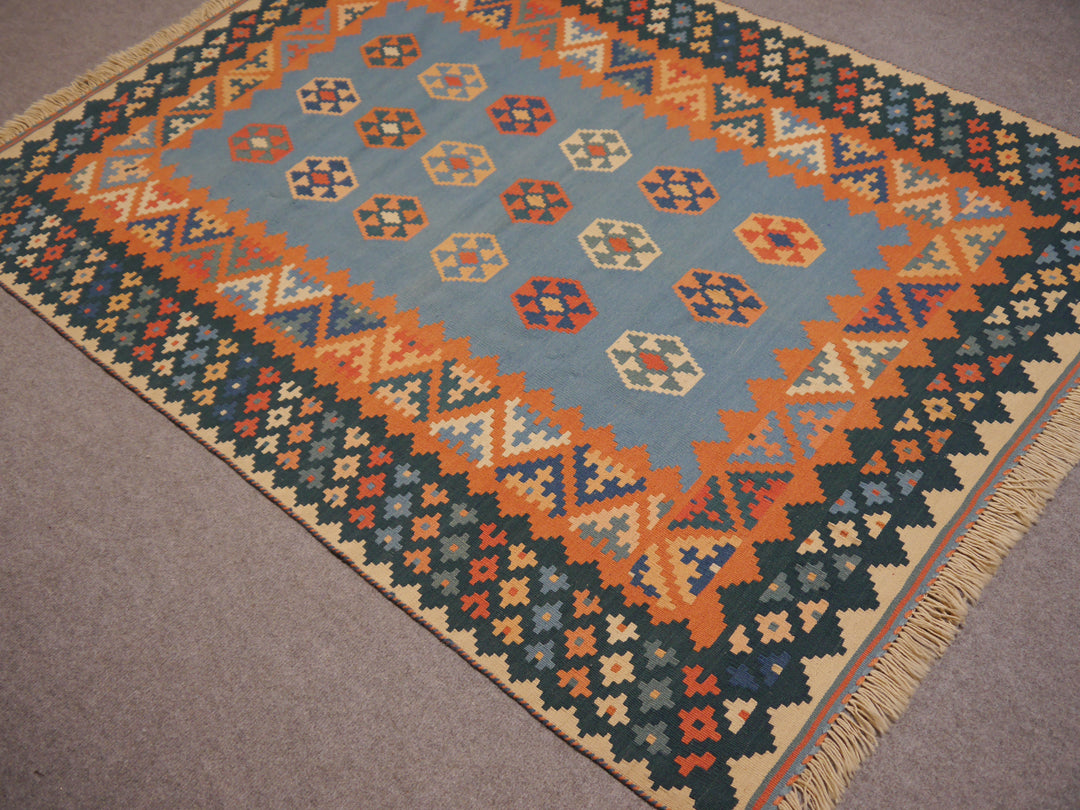 Kashkuli Qashqai kilim 121 x 160 cm, blue and orange diamonds, 12511 – view 2