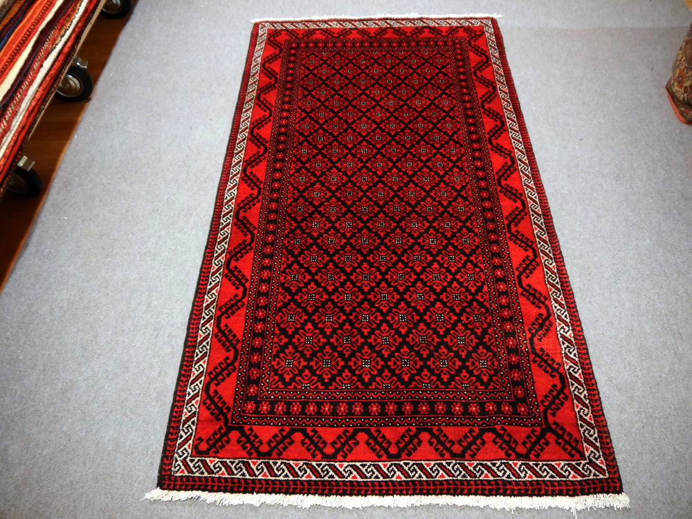 Baluch Afghan rug 118 x 225 cm, black and red lattice, 12671 – view 2