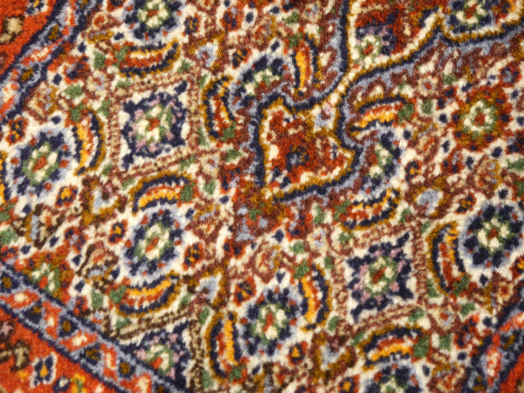 Mahi field detail: diamond lattice, curved leaves and rosettes in indigo, gold and rose | 13377