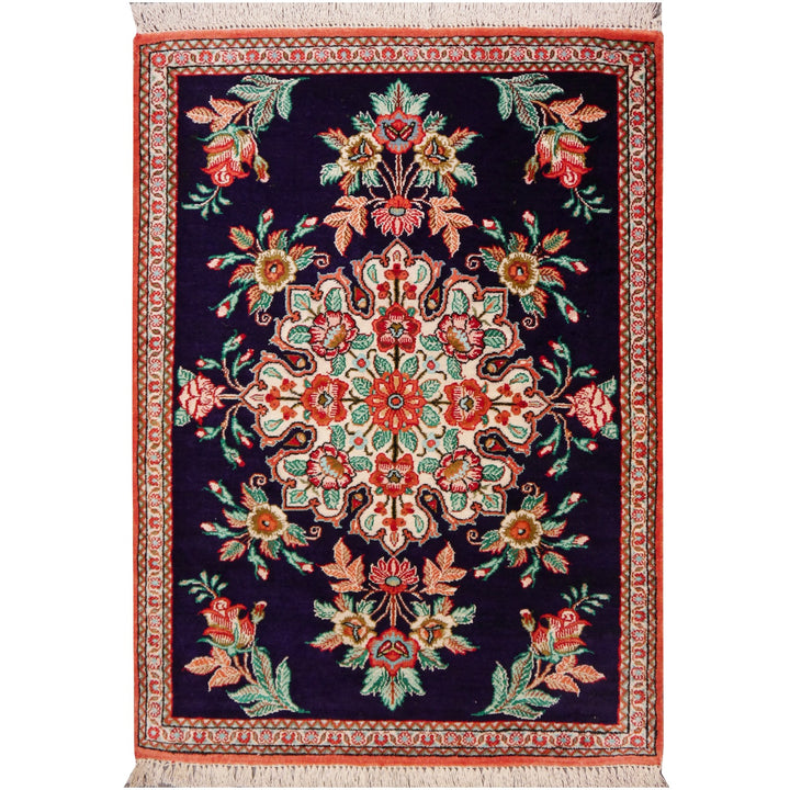 Tapis Ghom Soie Médaillon Bleu Indigo 79 × 56 cm | 13635