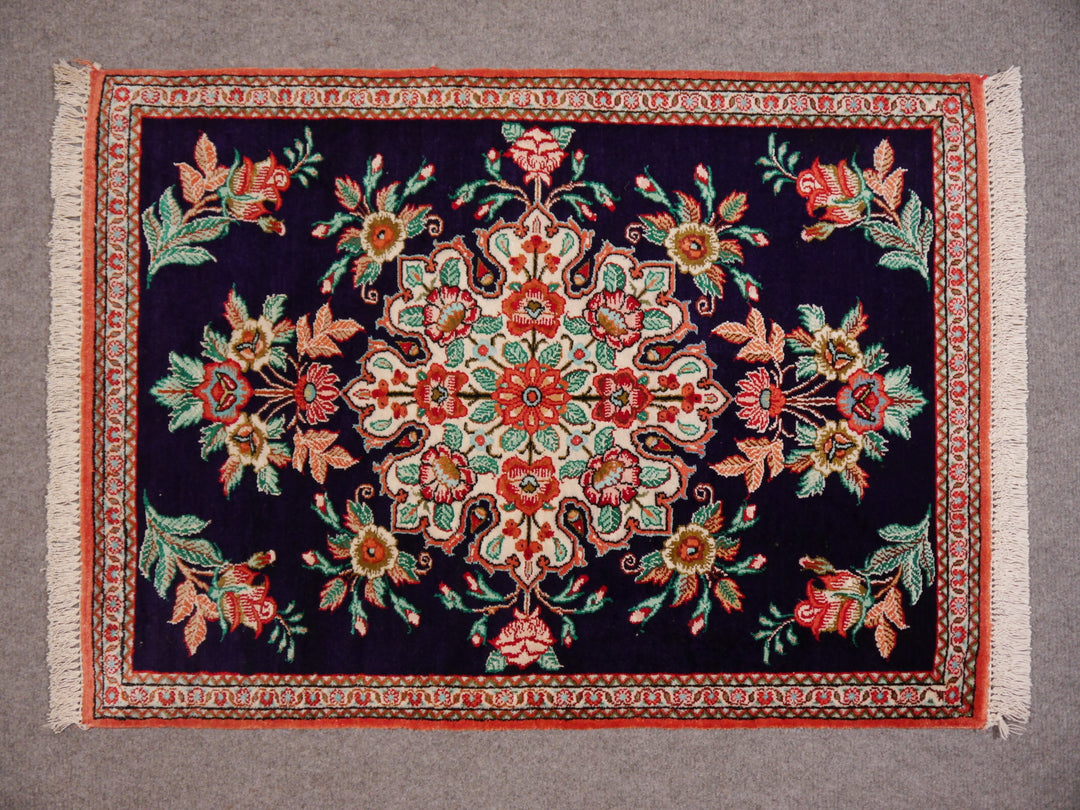 Tapis Ghom Soie Médaillon Bleu Indigo 79 × 56 cm | 13635