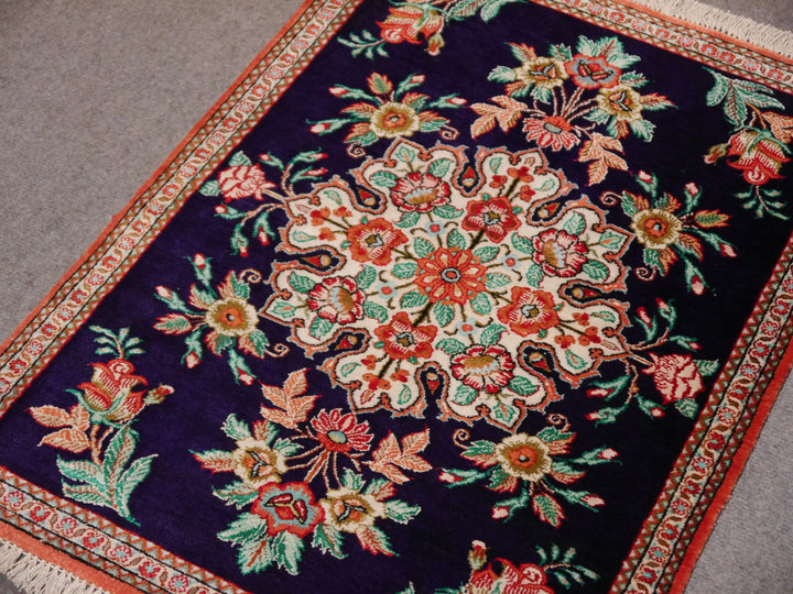 Tapis Ghom Soie Médaillon Bleu Indigo 79 × 56 cm | 13635