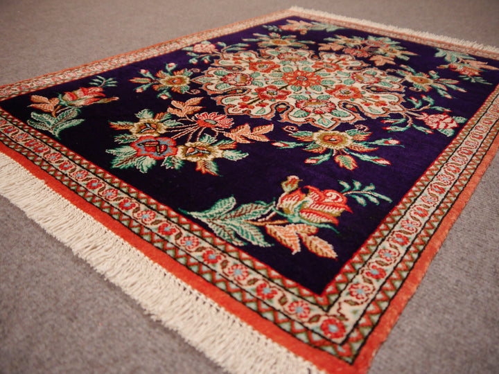 Tapis Ghom Soie Médaillon Bleu Indigo 79 × 56 cm | 13635