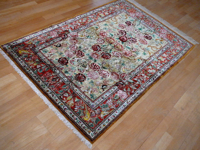 Qum pure silk rug - hand knotted 5.2 x 3.3 ft
