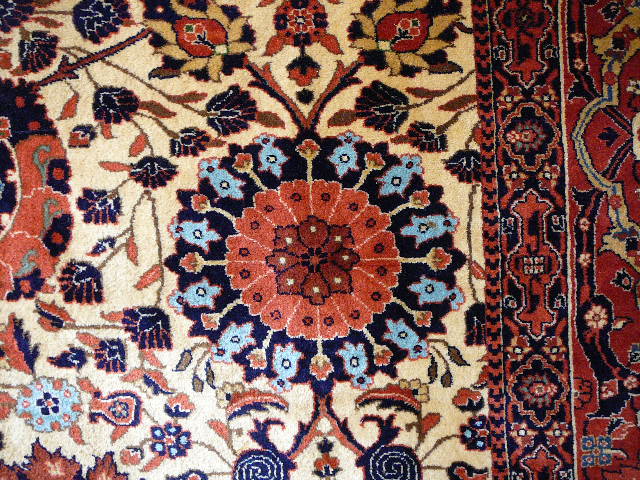 Hand-knotted Mughal Agra rug in vintage Tabriz design — pile and border
