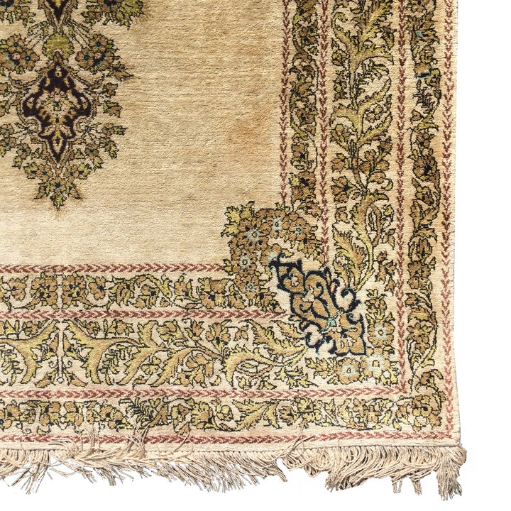 Vintage Qum Silk Rug 3 x 5 ft (105 x 165 cm) Beige | 14739