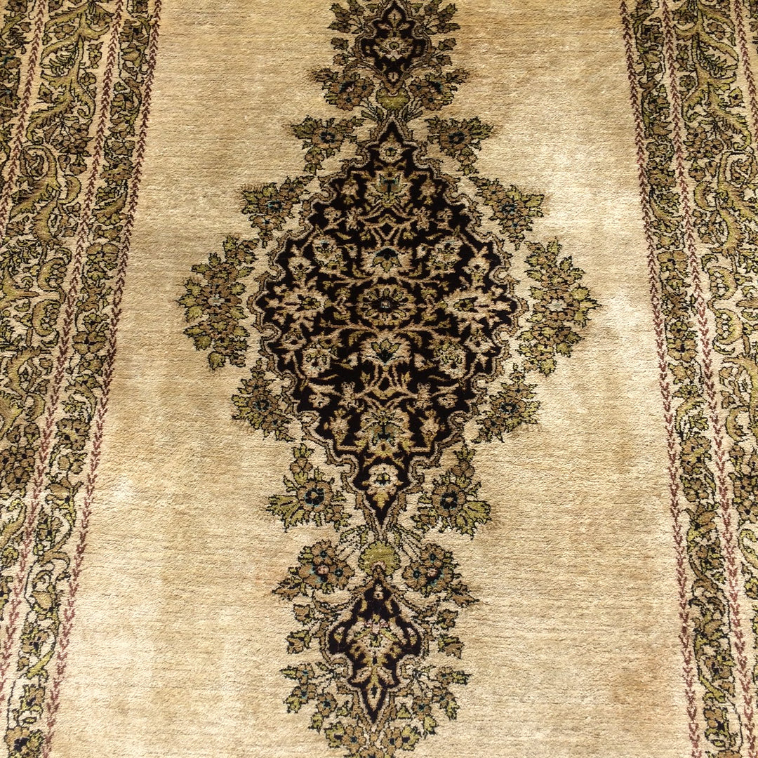 Vintage Qum Silk Rug 3 x 5 ft (105 x 165 cm) Beige | 14739