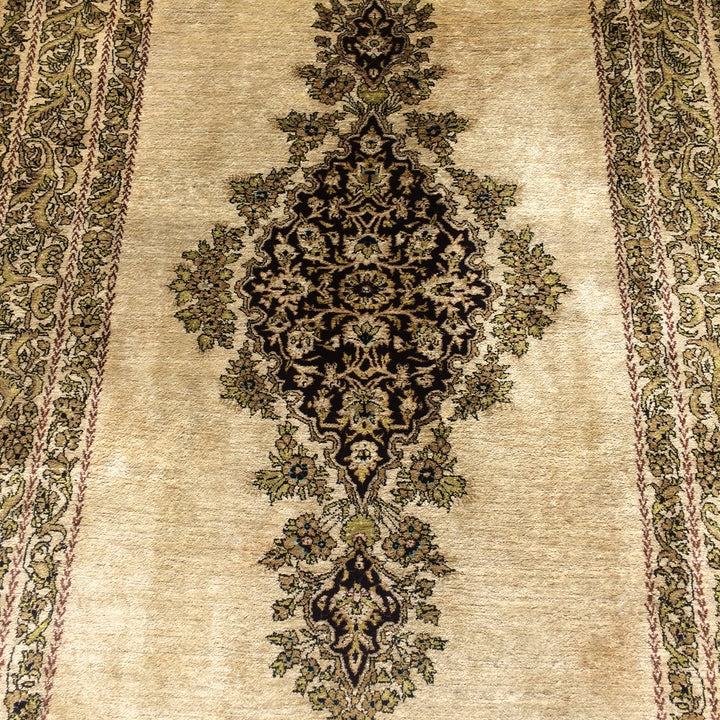 Vintage Qum Silk Rug 3 x 5 ft (105 x 165 cm) Beige | 14739