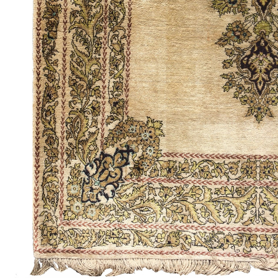 Vintage Qum Silk Rug 3 x 5 ft (105 x 165 cm) Beige | 14739