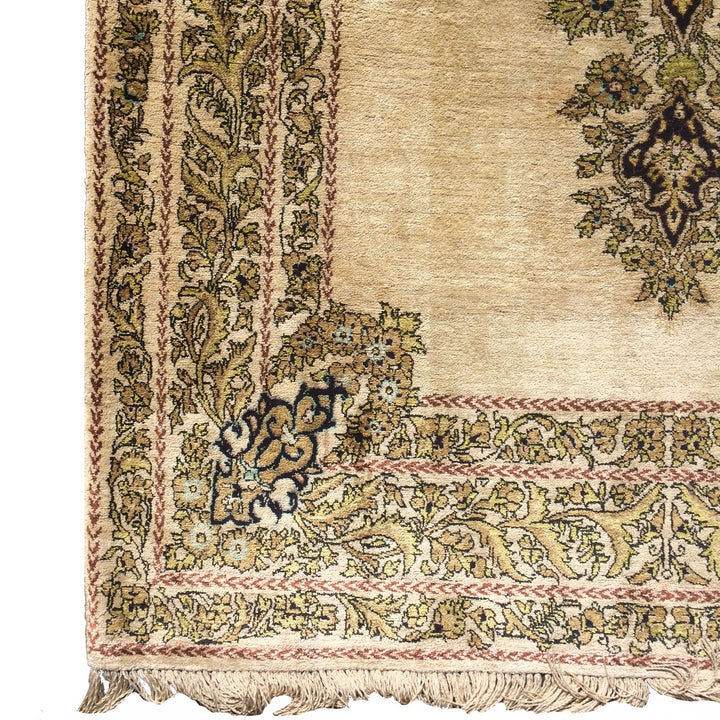 Vintage Qum Silk Rug 3 x 5 ft (105 x 165 cm) Beige | 14739
