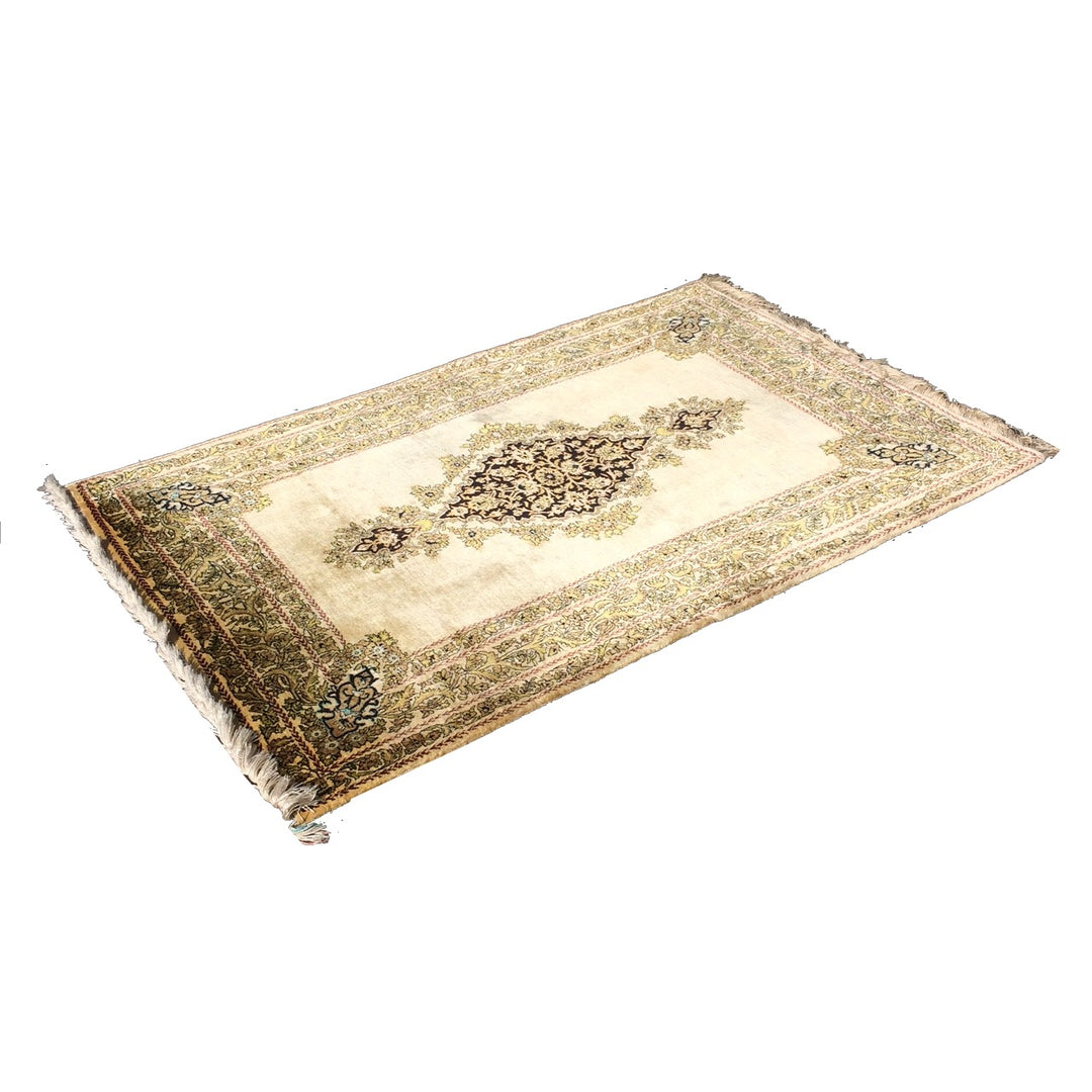 Vintage Qum Silk Rug 3 x 5 ft (105 x 165 cm) Beige | 14739