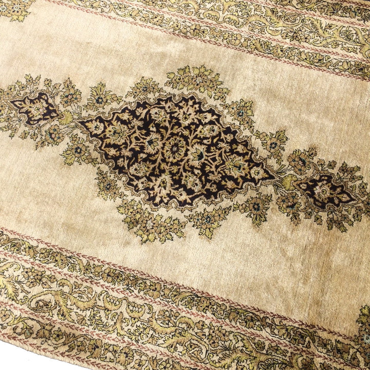 Vintage Qum Silk Rug 3 x 5 ft (105 x 165 cm) Beige | 14739
