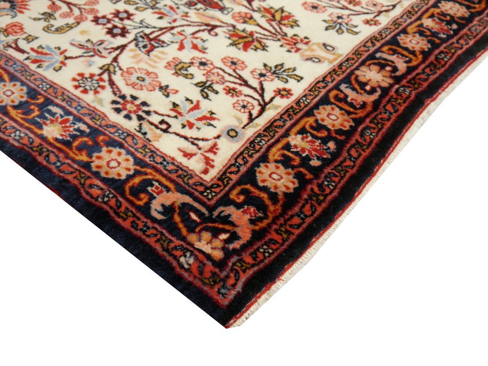 Fine hand-knotted Vintage Rose-Bidjar Persian rug, 3.7 x 2.5 ft, ivory field with blue border and rust medallion 02