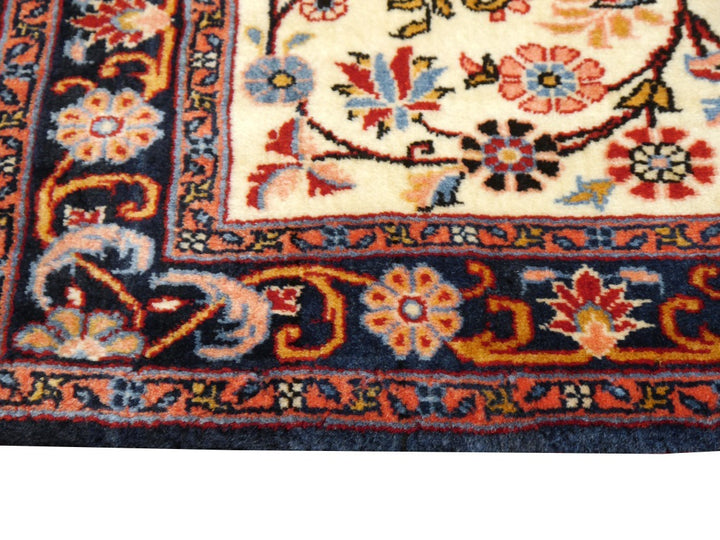 Fine hand-knotted Vintage Rose-Bidjar Persian rug, 3.7 x 2.5 ft, ivory field with blue border and rust medallion 07