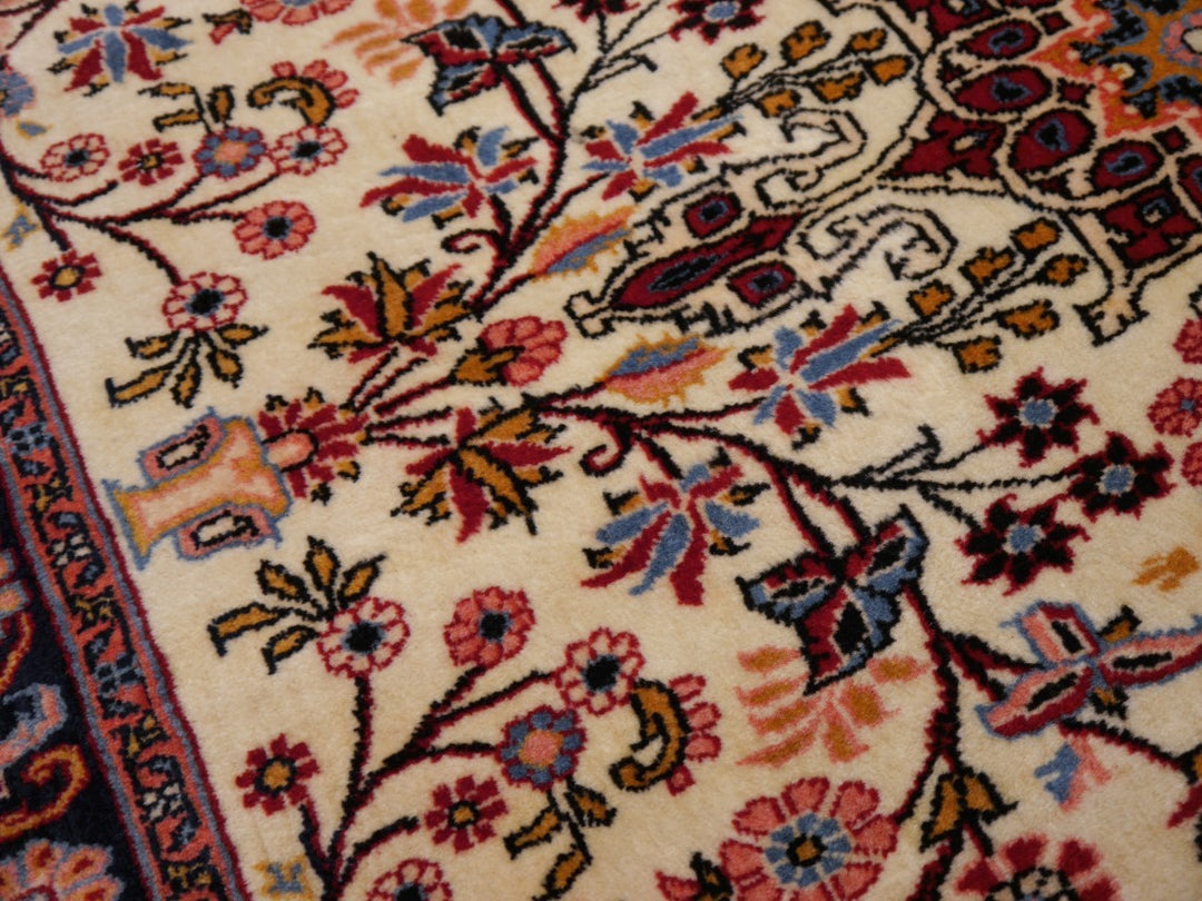 Fine hand-knotted Vintage Rose-Bidjar Persian rug, 3.7 x 2.5 ft, ivory field with blue border and rust medallion 08