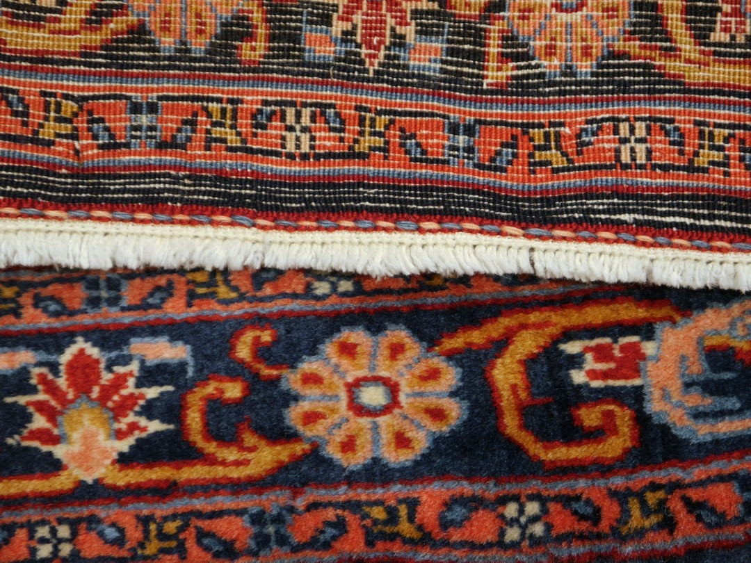 Fine hand-knotted Vintage Rose-Bidjar Persian rug, 3.7 x 2.5 ft, ivory field with blue border and rust medallion fringe