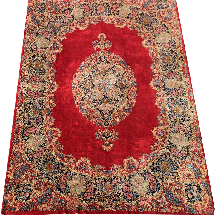 Vintage Kirman Rug 10 x 13 ft (315 x 405 cm) Red Floral | 14942