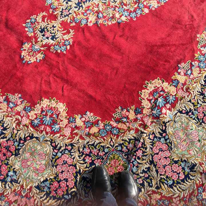 Vintage Kirman Rug 10 x 13 ft (315 x 405 cm) Red Floral | 14942