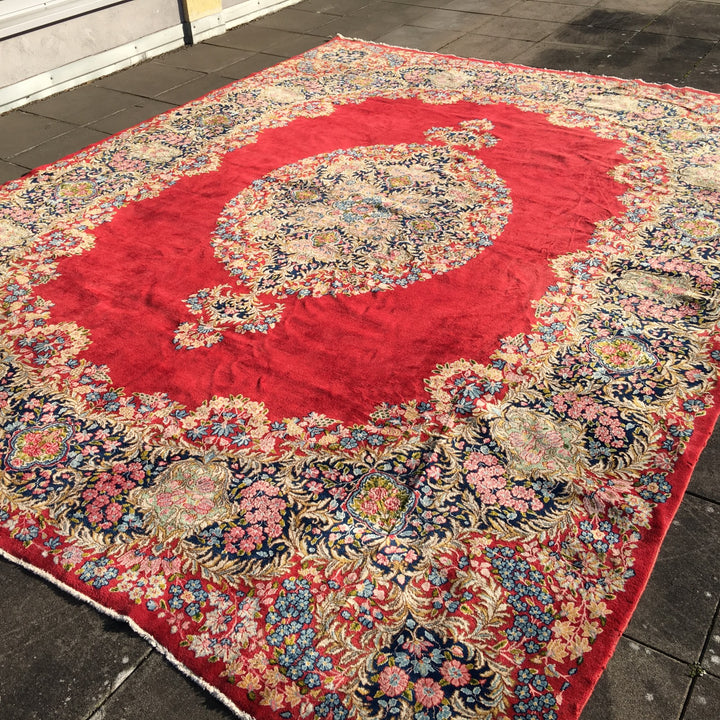 Vintage Kirman Rug 10 x 13 ft (315 x 405 cm) Red Floral | 14942
