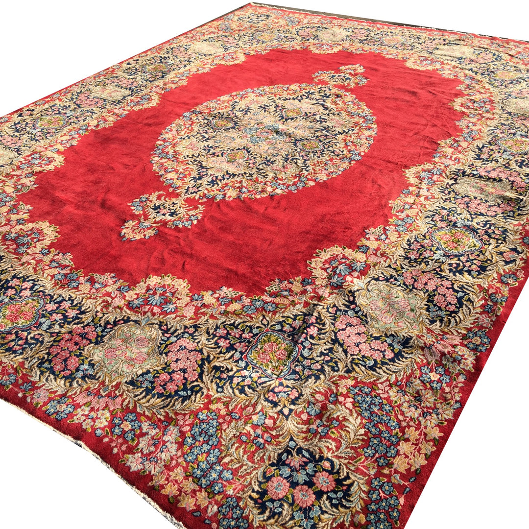 Vintage Kirman Rug 10 x 13 ft (315 x 405 cm) Red Floral | 14942