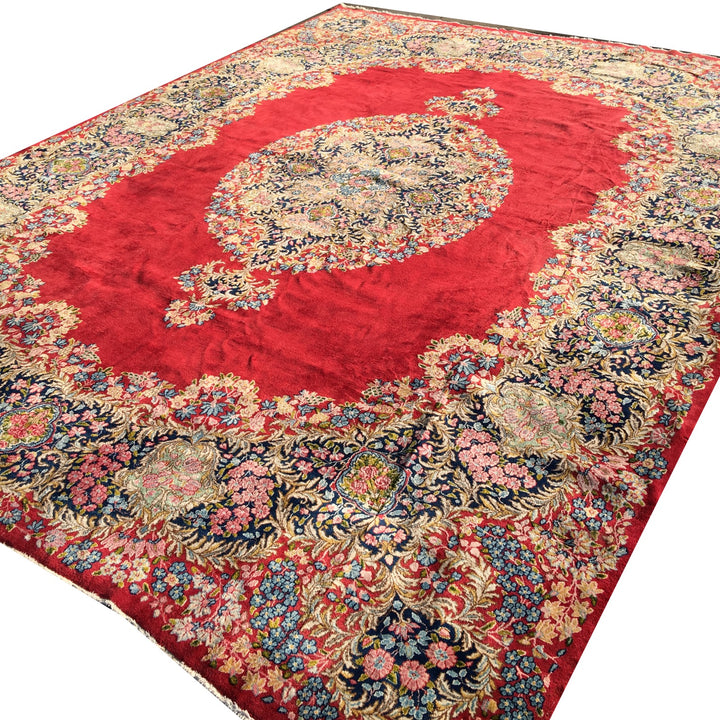 Vintage Kirman Rug 10 x 13 ft (315 x 405 cm) Red Floral | 14942