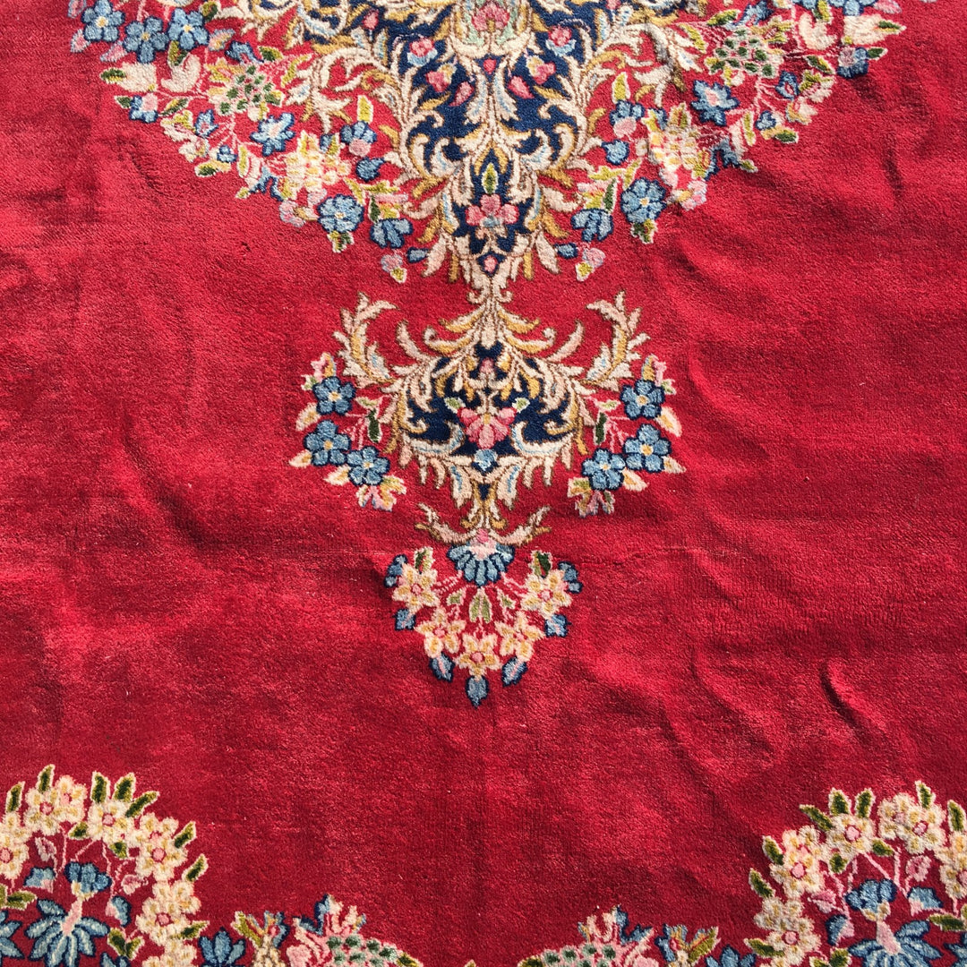 Vintage Kirman Rug 10 x 13 ft (315 x 405 cm) Red Floral | 14942