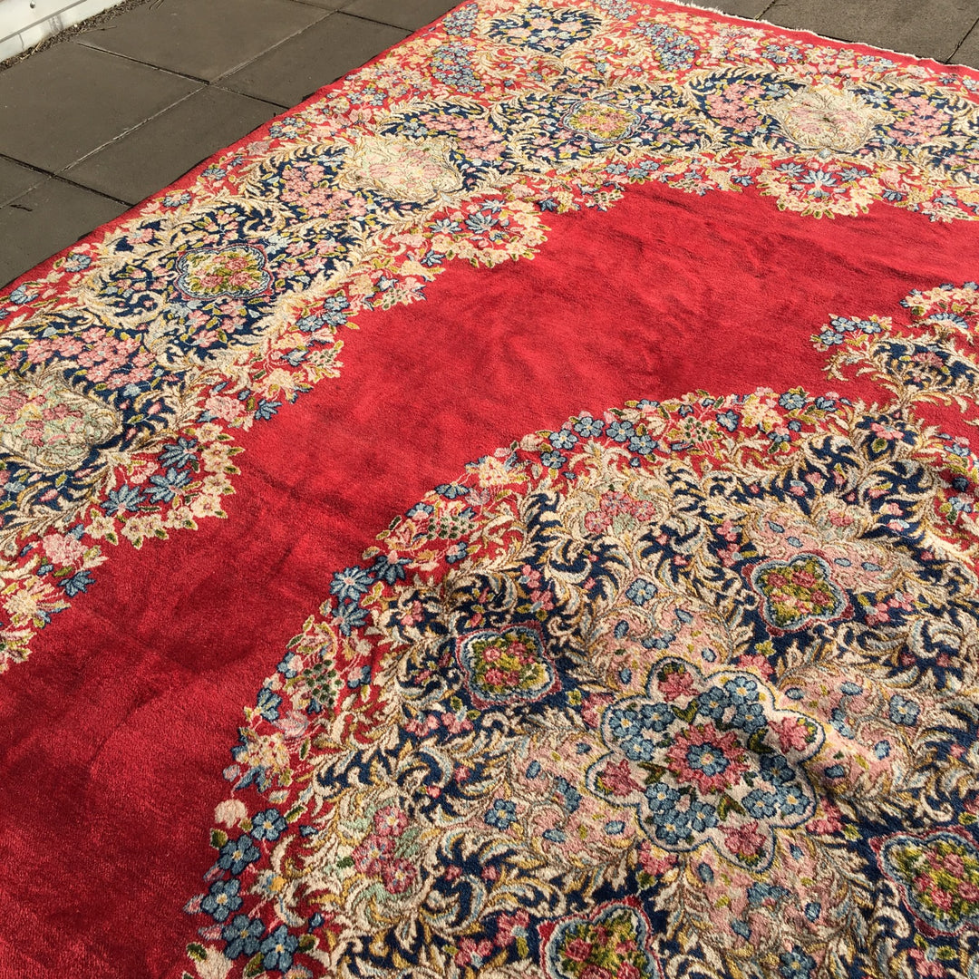 Vintage Kirman Rug 10 x 13 ft (315 x 405 cm) Red Floral | 14942