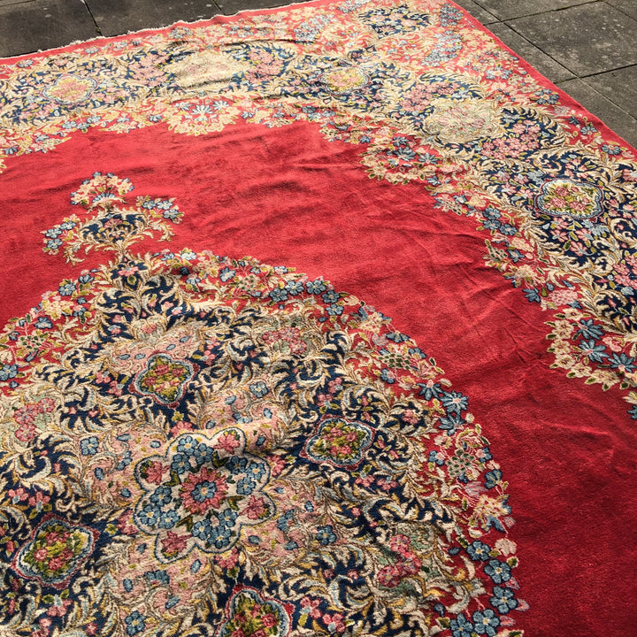 Vintage Kirman Rug 10 x 13 ft (315 x 405 cm) Red Floral | 14942