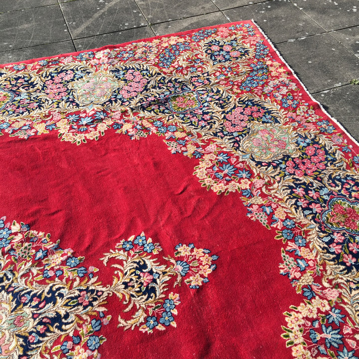 Vintage Kirman Rug 10 x 13 ft (315 x 405 cm) Red Floral | 14942