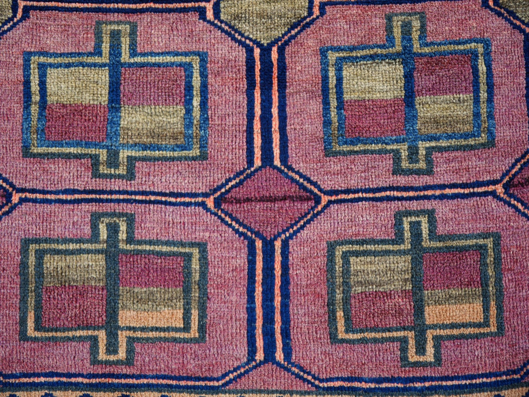 Authentic vintage Persian Luri rug with geometric tribal patterns in brick red and indigo blue, 197 x 132 cm. - Detail 6