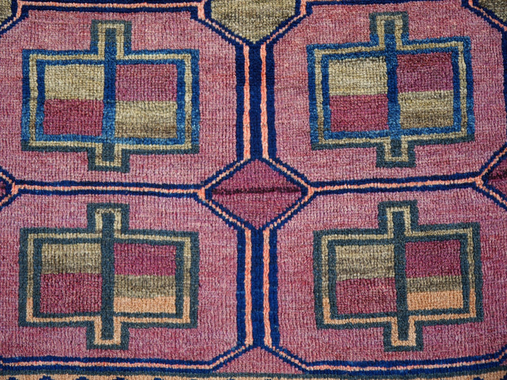 Authentic vintage Persian Luri rug with geometric tribal patterns in brick red and indigo blue, 197 x 132 cm. - Detail 6